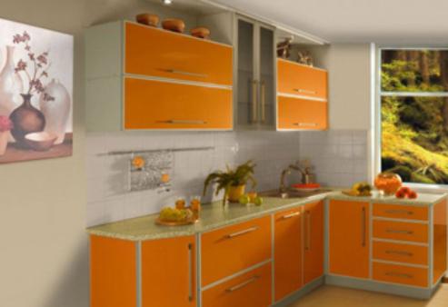 Кухня «MODERN Plast оранж в алюминиевой рамке»