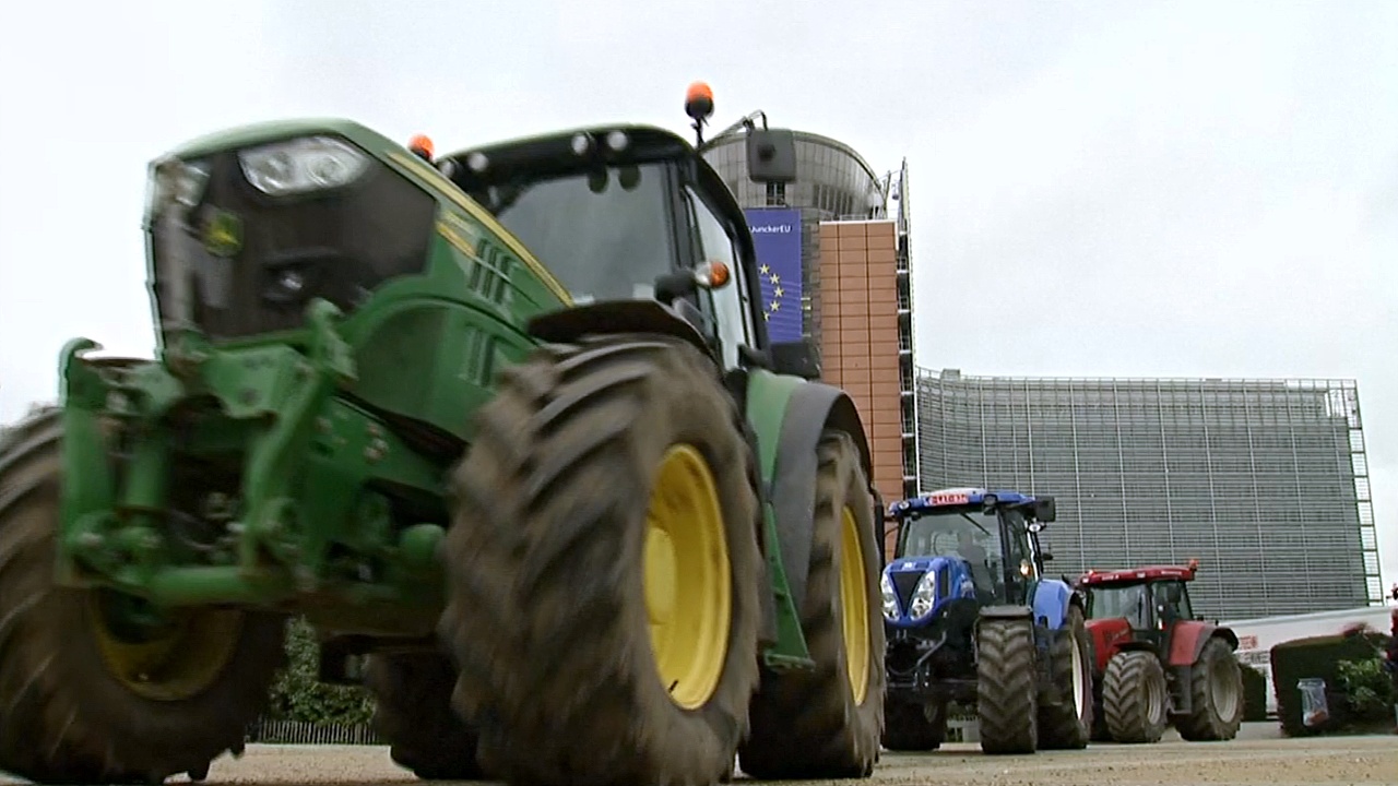 Фермеры приехали на тракторах к зданиям правительства ЕС