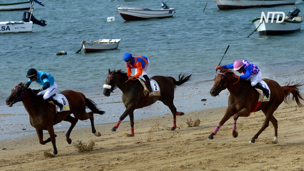 Старинные лошадиные скачки провели на испанском пляже