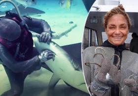 Женщина-дайвер достала из пасти живых акул около 250 крючков