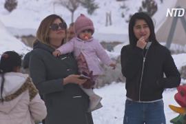 Иракцы отдыхают от протестов на снежных склонах горы Корек
