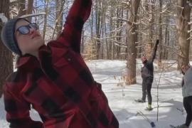 Американцы выбираются в лес и занимаются йогой прямо в снегоступах