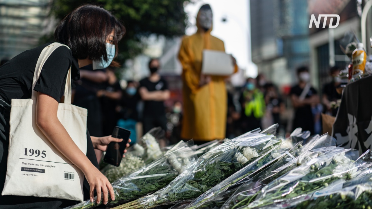 В Гонконге собрались почтить память протестующего, который упал с крыши