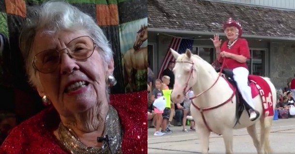 100-летняя бабушка возглавила парад верхом на коне