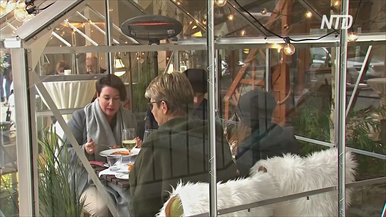 Немецкий ресторан предлагает гостям столики в отдельных стеклянных кабинках
