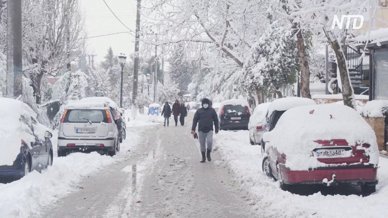 В Греции прошёл сильнейший за 12 лет снегопад