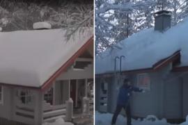 Как убрать снег с крыши с помощью верёвки