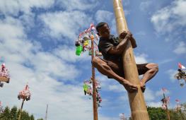 Индонезийцы залезают на «жирные» столбы в честь Дня независимости