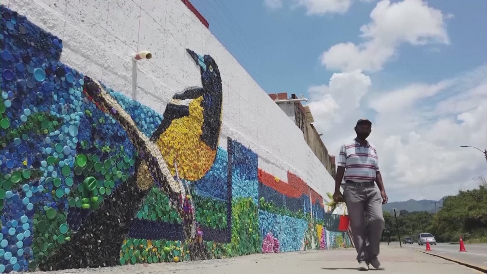 Венесуэлец создал картину на заборе из 300 тысяч крышек