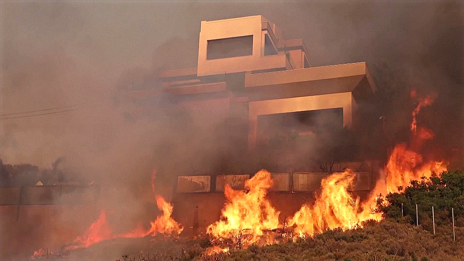 Лесные пожары уничтожают дома близ Афин