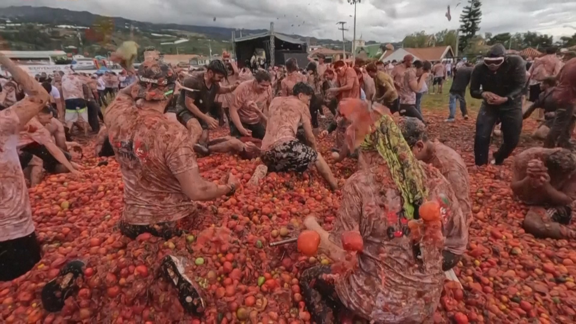 Помидорное сражение устроили на фестивале Gran Tomatina в Колумбии